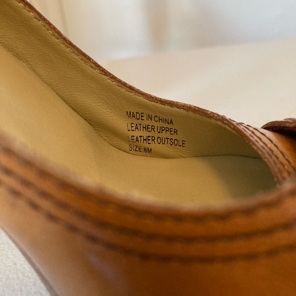 Michael Kors Tan Leather Open Toe Wooden Heels with Gold Logo Button - Picture 13 of 17